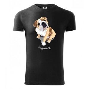 Rövid ujjú póló bulldog nyomtatással XL Fekete