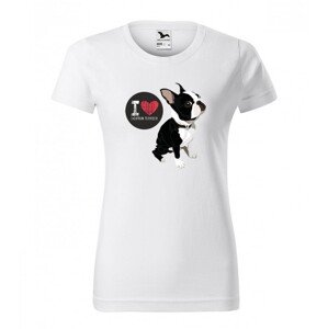 Stílusos női póló nyomtatással Boston terrier szerelmeseinek XXL Fehér