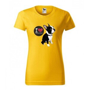 Stílusos női póló nyomtatással Boston terrier szerelmeseinek XXL Sárga