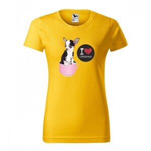 Kiváló minőségű pamut női póló chihuahua nyomtatással XS Sárga