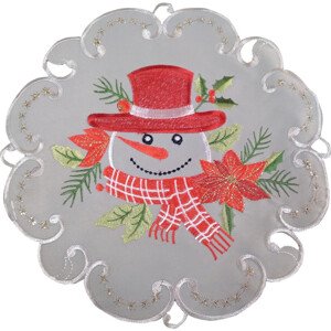 Kerek krémszínű tányéralátét hímzett hóemberrel