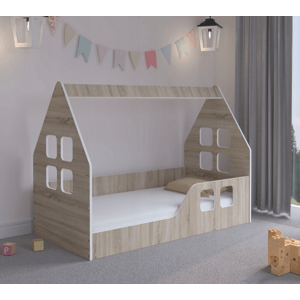 Gyermekágy Montessori ház 140 x 70 cm tölgyfából sonoma jobbra