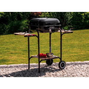 Kerti grill állítható magasságú ráccsal és fa polcokkal
