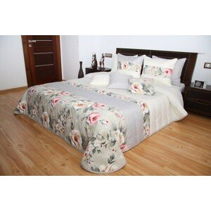 Krémszínű ágytakaró fehér és rózsaszín rózsa motívummal Szélesség: 170 cm | Hossz: 210 cm