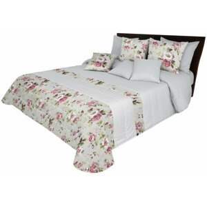 Világosszürke kétoldalas ágytakaró romantikus virágmintával Szélesség: 240 cm | Hossz: 260 cm.