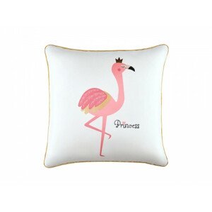 Fehér párnahuzat flamingóval 45 x 45 cm