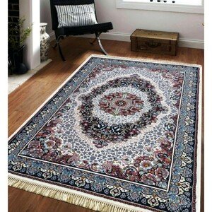 Luxus vintage szőnyeg bézs színben, tökéletes kék-piros mintával Szélesség: 150 cm | Hossz: 230 cm
