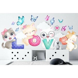 Falmatrica lányoknak cicák a LOVE szóval 60 x 120 cm