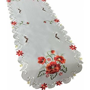Asztalterítő gyönyörű hímzett pipacsokkal szürke színben Szélesség: 40 cm | Hosszúság: 160 cm