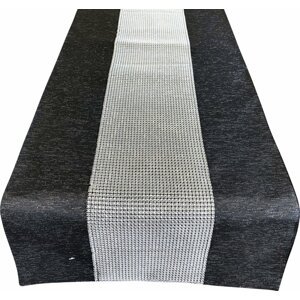 Elegáns fekete asztalterítő kocka cirkóniával díszítve Szélesség: 40 cm | Hosszúság: 220 cm