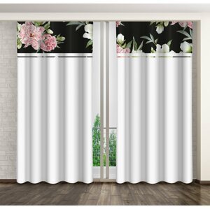 Egyszerű fehér függöny rózsaszín és fehér pünkösdi rózsaszínű függönyökkel Szélesség: 160 cm | Hossz: 270 cm