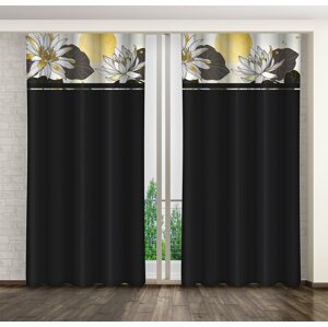 Klasszikus fekete függöny lótuszvirágokkal Szélesség: 160 cm | Hossz: 270 cm