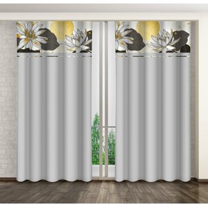 Klasszikus világosszürke függöny lótuszvirágokkal nyomtatva Szélesség: 160 cm | Hossz: 250 cm