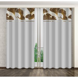 Klasszikus szürke függöny arany ginkgo levelek mintájával Szélesség: 160 cm | Hossz: 250 cm