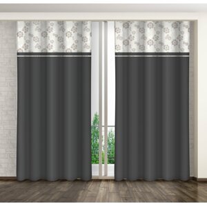 Sötétszürke dekoratív függöny bézs színű virágmintával Szélesség: 160 cm | Hossz: 250 cm