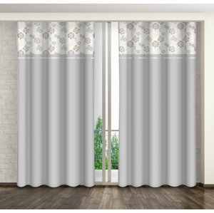 Világosszürke dekoratív függöny bézs színű virágmintával Szélesség: 160 cm | Hossz: 250 cm