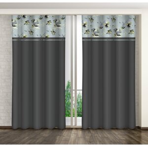 Sötétszürke dekoratív függöny magnólia mintával Szélesség: 160 cm | Hossz: 250 cm