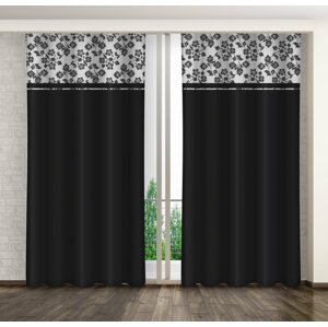 Fekete dekoratív függöny grafit virágmintával Szélesség: 160 cm | Hossz: 250 cm