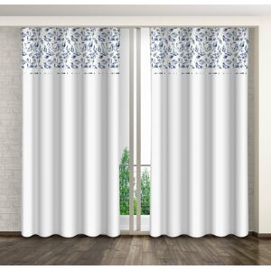 Fehér dekoratív függöny kék mező virágokkal nyomtatott Szélesség: 160 cm | Hossz: 250 cm