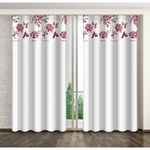 Fehér dekoratív függöny rózsaszín virágmintával Szélesség: 160 cm | Hossz: 250 cm
