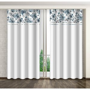 Fehér dekoratív függöny egyszerű kék virágokkal díszített mintával Szélesség: 160 cm | Hossz: 250 cm