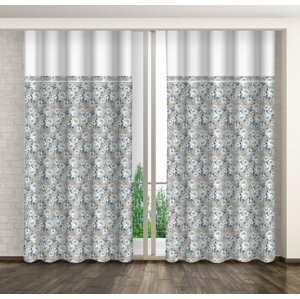 Bézs színű függöny kék virágmintával és fehér szegéllyel Szélesség: 160 cm | Hossz: 270 cm