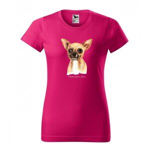 Stílusos női pamut póló chihuahua kutyás mintával Rózsaszín L