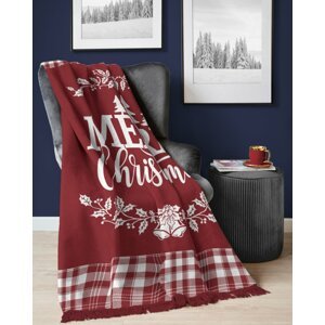 Karácsonyi takaró piros bojtokkal MERRY CHRISTMAS Szélesség: 150 cm | Hossz: 200 cm