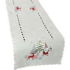 Karácsonyi fehér stóla manó és rénszarvas hímzéssel Szélesség: 40 cm | Hosszúság: 85 cm