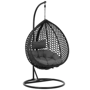 Kültéri hintaszék kerettel - összecsukható ülés - fekete/szürke - könnycsepp alakú | Uniprodo