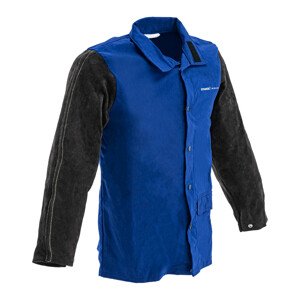 Hegesztő kabát - pamutszatén / hasított marhabőr - L-es méret - fekete / kék | Stamos Welding Group