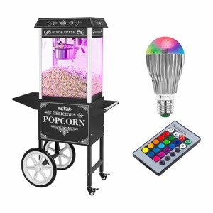 Popcorn készítő gép, kocsival és LED világítással- Retro-Design - fekete | Royal Catering